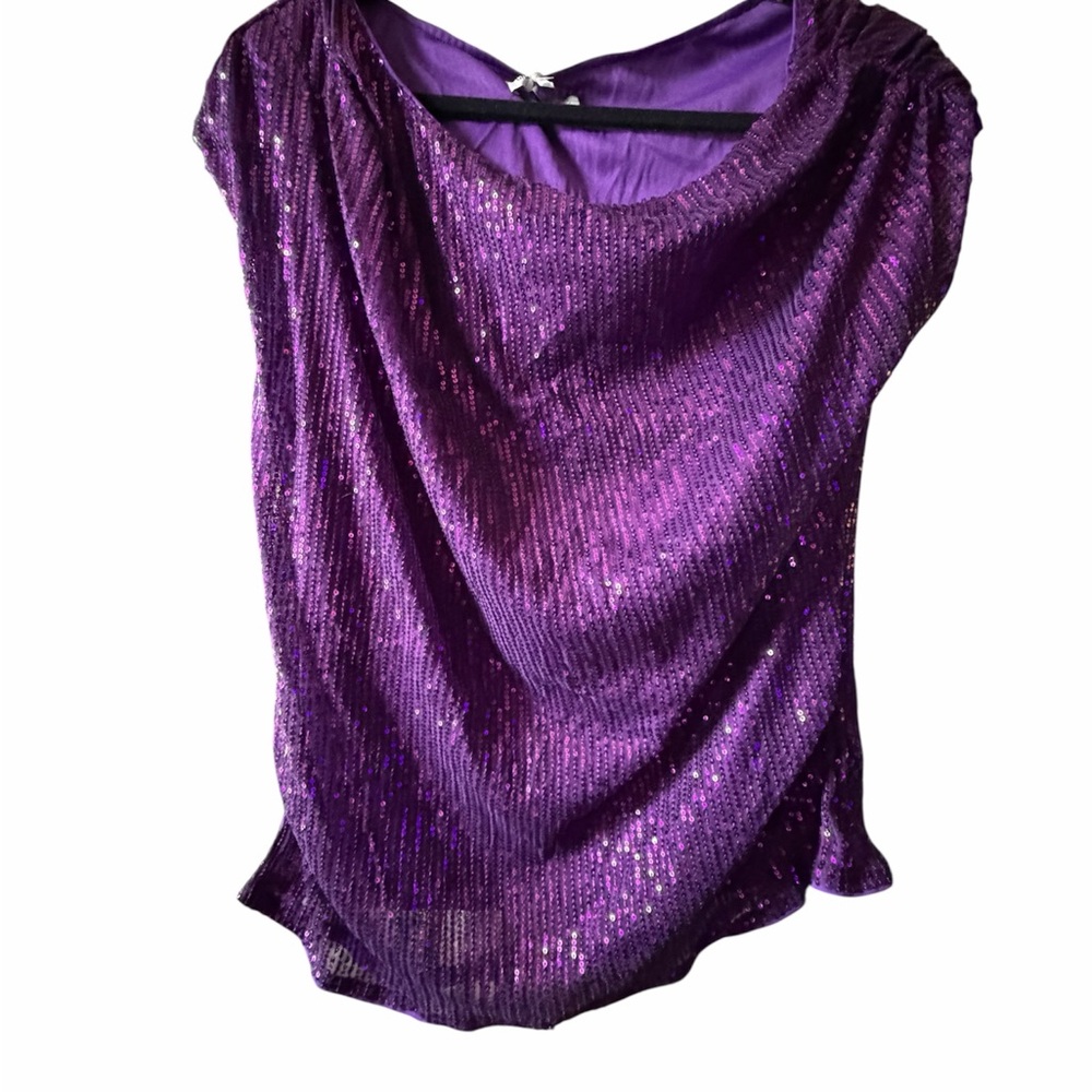 Grace Karin Purple Sequin Cowl Neck Blouse - Picture 2 of 10